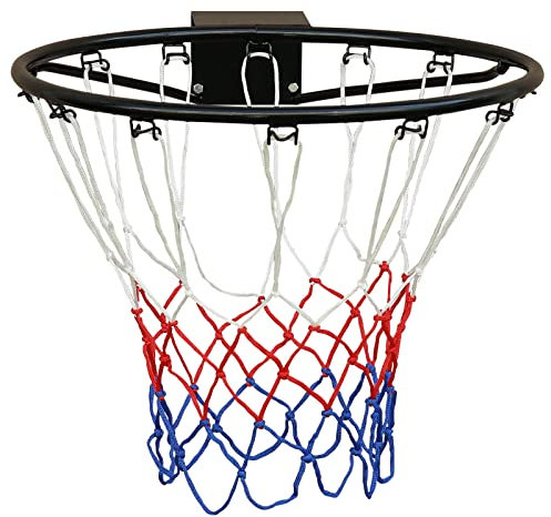 FUNJEPE Professionelle Größe (45 cm), massiver Basketballkorb-Ring, Basketballkorbnetz und Wandbefestigungen, geeignet für Erwachsene und Kinder, drinnen und draußen, Schwarz