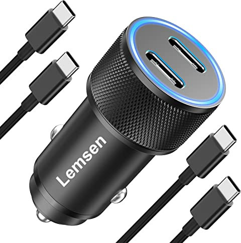 Zigarettenanzünder USB C Auto Ladegerät 60W, Dual PD Kfz Ladegerät USB C Autoladegerät USB Zigarettenanzünder Auto Adapter mit 2X Ladekabel für Samsung Galaxy S23/S22/S21,iPhone Air 17 16 15 Pro Max