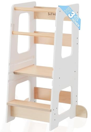 Kywai Montessori Lernturm ab 1 Jahr – Learning Tower aus Bambus, höhenverstellbar auf 3 Stufen, robuste Holzstruktur, Montessori-Stil, mit Antirutschstreifen & Kippschutz