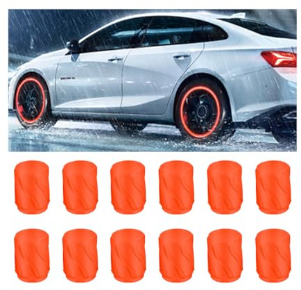 Adunsiaoto 12 Piezas Tapones De Válvula Luminosos, Tapón Válvula Fluorescente Universal Accesorios Coche, Tapa Aire Luminosa para Válvulas Neumáticos Coches Camiones SUV Motos y Bicicletas(Naranja)