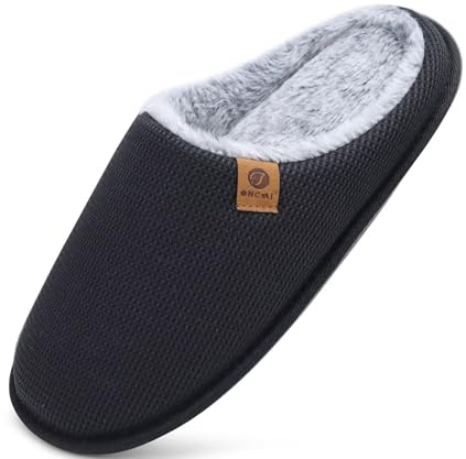 ONCAI Men's House Slippers，Cushion Memory Foam Shake Fleece and Man House Shoes with Faux Fur Lining and Indoor Outdoor Rubber Soles UK Size 6.5-14