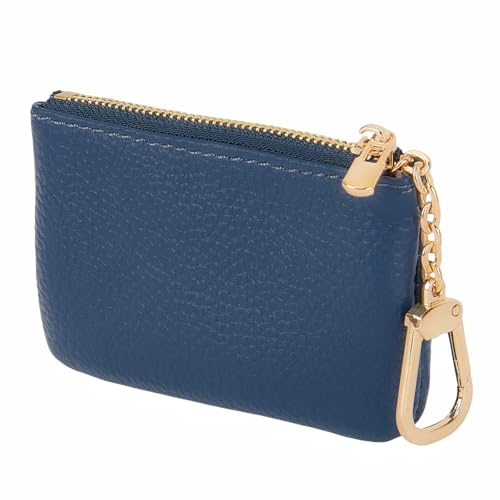 LARENNT Full-Grain Leather Coin Purses for Women and Men - Leather Key Case Coin Purse Small Wallet for Women with Key Ring, navy