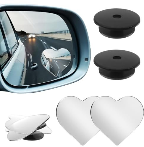 2 Pcs Blind Spot Mirror，Cars Heart Side Mirror Blindspot Glass Frameless Removable Wide Angle Convex Rear View Mirrors for Universal Cars (Self-Adhesive)