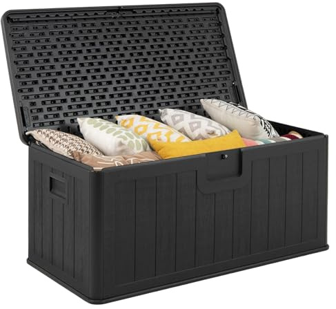 COSTWAY Baule da Esterno 378 L, Cassapanca Contenitore Impermeabile in Resina con Pistoni a Gas, Coperchio Bloccabile, Baule Salvaspazio per Giardino, Cortile e Piscina, 130 x 64 x 59 cm(Nero)