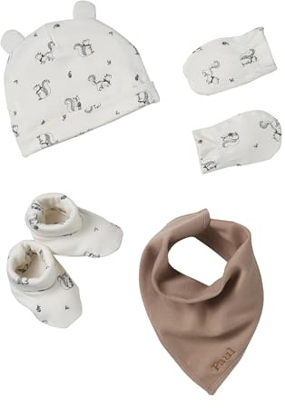 VERTBAUDET Ensemble Bonnet Moufles Foulard et Chaussons Bébé beige 0/1M(50/54)