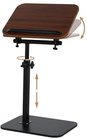 comfoyar Tavolino a Forma C Altezza Regolabile, Girevole 360° Tavolino di Divano Laterale con Doghe per Letto Vasca da Bagno, Tavolino da Caffè Moderno per Soggiorno Ufficio, Piccolo Spazio, Marrone