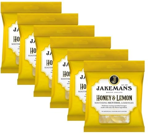 Jakemanlozenges Soothing Menthol Honey & Lemon 73g x 6, Throat Irritation Relief, Fresh Breath Citrus Sweets, Cooling Comfort, Natural Flavour with Welari Thank You Card | (6 Pack)