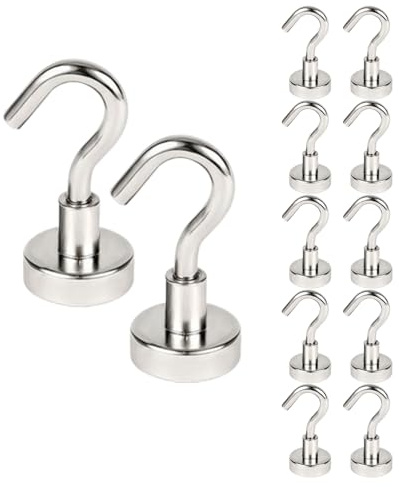 Omnikryp Lot de 12 Crochets Magnétiques, 8 kg, Crochet Aimanté 16mm, Crochets Magnétiques Extra Forts, pour Frigo Cuisines Bureau École