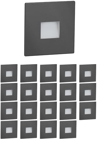 ledscom.de 20 LED luce per scale/apparecchio da incasso FOW per interni ed esterni, downlight, angolare, antracite, 85 x 85 mm, bianco caldo