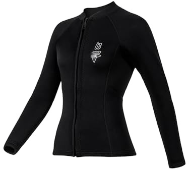 HULIJA Haut De Plongées Combinaison De Plongée en Néoprène 3 Mm pour Femmes Veste De Surf Maillot De Bain Zippé À Manches Longues Plongée en Apnée Natation XS- XXL Noir XXL
