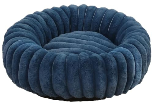 Yuly Panier pour Chien Orthopédique, Lit pour Chat Donut Anti-anxiété, Tissu Peluche Doux, Coussin Chats et Chiens Anti Stress Apaisant, Lavable et Fond Antidérapant (Bleu,60cm/23.6in)