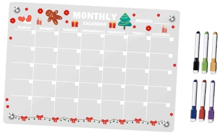 KiBcsLic Calendario de borrado en para refrigerador con 6 marcadores, recordatorio de notas, decoración creativa, calendario mensual, planificador para, S
