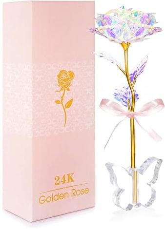 Beferr Mothers Day Galaxy Colourful Rose Gifts for Mum Enchanted Rainbow Flower Gift with Butterfly Base Birthday Gifts for Women Best Present for Mum Daughter Wife Grandma friend Sister Anniversary