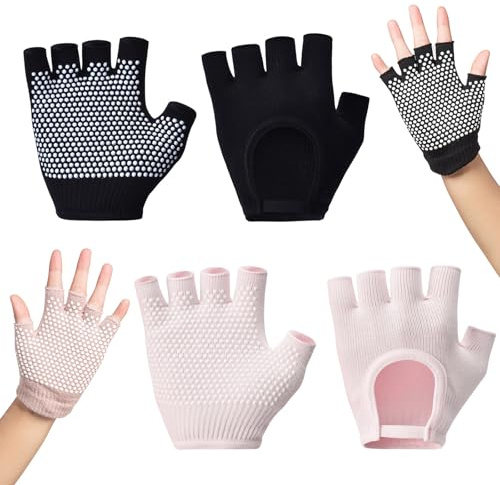CHUANFU 2 Paar Yoga Handschuhe rutschfest, Handschuhe Fitness Damen mit Fingeröffnung Pilate Trainingshandschuhe Damen Atmungsaktiv Fitnesshandschuhe mit Silikonpunkten, Sporthandschuhe für Yoga Gym