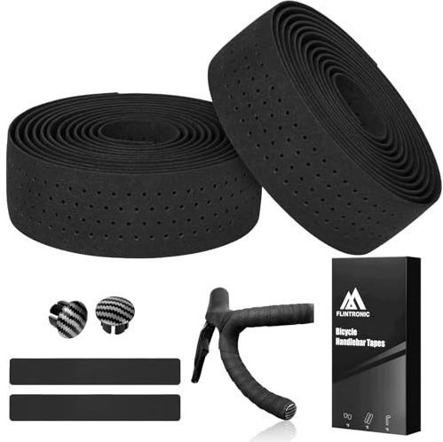 flintronic Lot de 2 Rubans de Guidon de Vélo - Antidérapant et absorbant les chocs - 210 x 3 cm, Noir