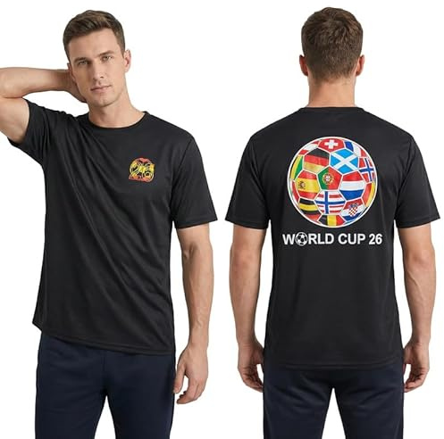 Mens T-Shirts World Cup 2026 Merchandise Funny Football Shirts Summer Short Sleeve Crew Neck Tops Loose Tees Casual Blouse Training Hiking Workout Athletic Tee Black