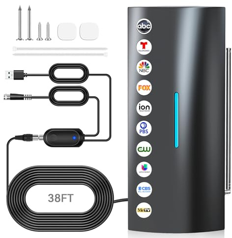 2026 Strongest Digital Antenna with Amplifier, HD TV Antennas for Local Channels -38FT Coax Cable