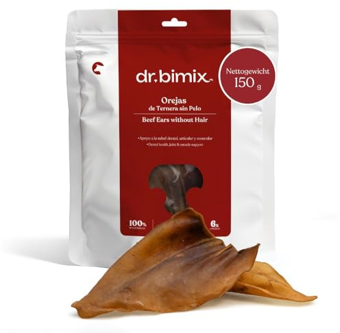 dr. bimix Natürlicher Snack für Hunde aus Rinderohren, 100% natürlich – Dehydrierte Hundeleckerlis, mittlere Kaugröße, 100% Rindfleisch, ohne Zusatzstoffe oder Konservierungsstoffe, Hundeleckerlis