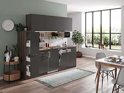 Respekta Küchenzeile Oliver KB225EYGMIC Grau 225 cm Breite mit Elektrogeräten