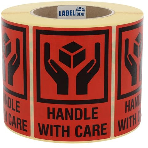 Warnetiketten 74 x 105 mm - Paket Aufkleber handle with care - 1.000 Versandaufkleber auf 1 Rolle(n), Papier selbstklebend
