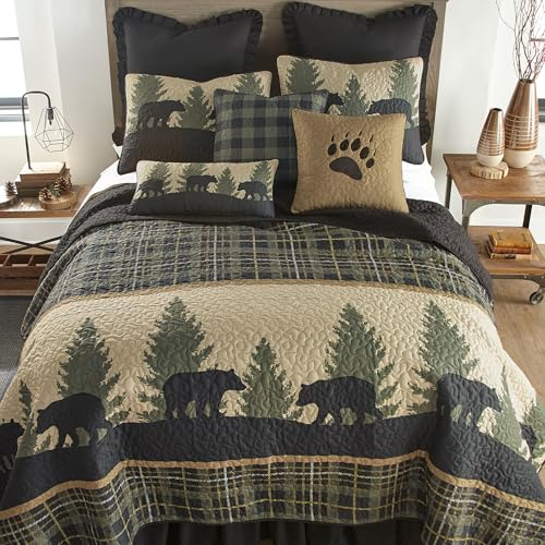 Donna Sharp King Quilt - Bear Walk Plaid Lodge Quilt with Bear Pattern - Machine Washable