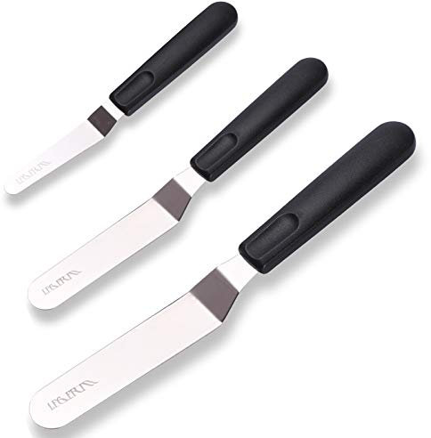 Coltello paletta per glassa, in acciaio inox, spatola angolata per la decorazione di torte, Set 3 Pezzi, Nero