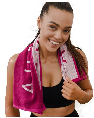 Aurora Athletica Fuchsia Hot Pink Gym and Yoga Towel for Women - 100% Silver Infused Organic Cotton Pilates Towel, 500 GSM, 31.5x15.75 - Soft Absorbent Sweat Towels for Workouts Without the Smell