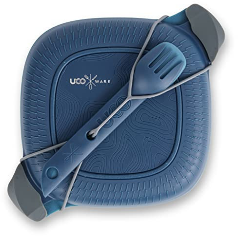 UCO ECO 5-teiliges Camping Mess Kit mit Schüssel, Teller, Schalter, Göffel Utensilien-Set - Ozeanblau