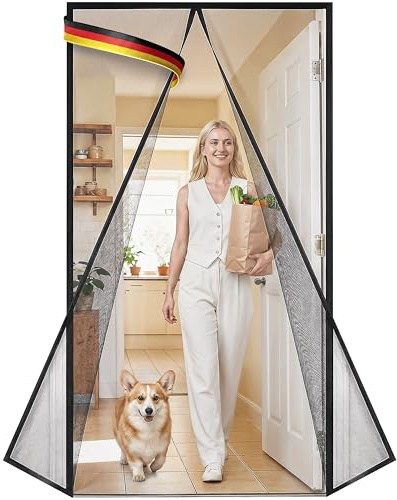 DOOR EASY Flugskärm, balkongdörr 130 x 220 cm magnet – premium högpresterande tyg (slitstarkt som glas) – insektsskydd dörr utan borrning – tyst stängande magnetisk gardin, terrassdörr