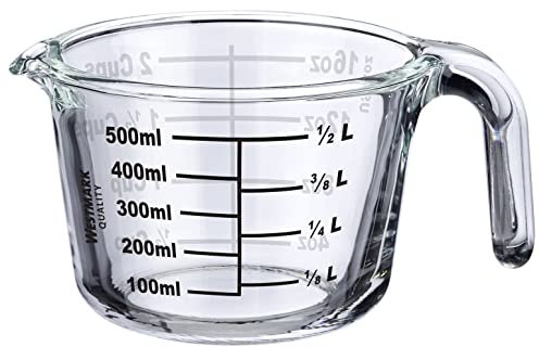 Westmark Verseuse graduée, volume de remplissage 0,5 l, passe au four, au micro-ondes, au congélateur, verre borosilicate, transparent/noir, 30622260