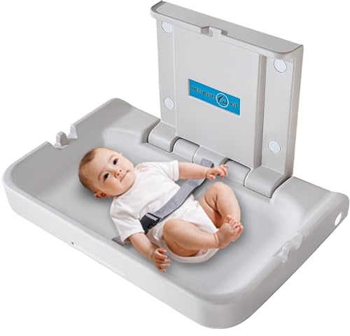 KISTEX Cambiador para Bebés,Cambiador Plegable Horizontal con Cinturón De Seguridad,Cambiadores De Bebés Montado en La Pared para Baños y Aseos Comerciales,Capacidad De Carga 40 Libras