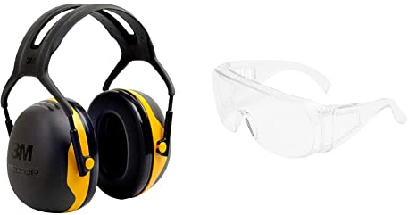 3M Coquilles antibruit Peltor X2 ; protection des oreilles, protection auditive contre les niveaux de bruit dans la gamme de 94 à 105 dB (SNR: 31dB) & Surlunettes de sécurité 3M™ Visitor 71448-00001M