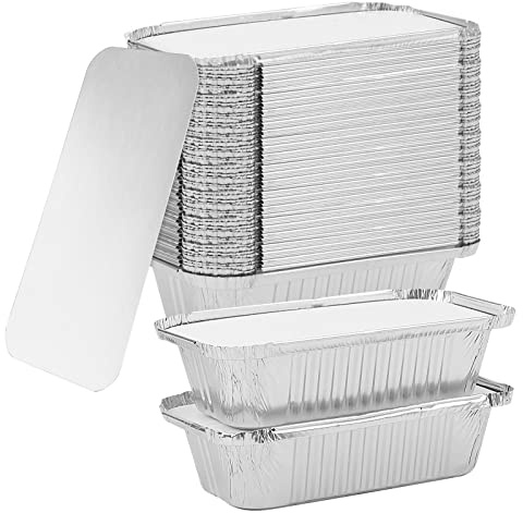 ZEONHAK 80 PCS 20x11x5.5cm Rectangular Foil Baking Tray with Lids, 650ml Aluminium Foil Pans, 22oz Take Out Foil Tins Great for Baking, Cooking