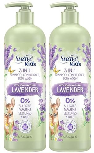 Suave Kids 3-in-1 Shampoo With 100% Natural Lavender - Tear-Free Shampoo, Conditioner, and Body Wash for Kids, 16.5 Fl Oz (Pack of 2)