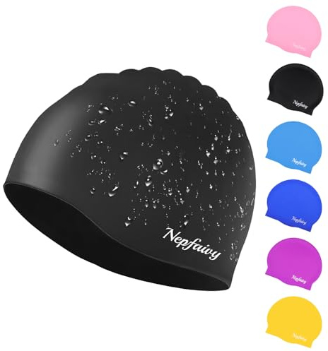 Nepfaivy Kids Swimming Cap Waterproof - Updated Size Silicone Swimming Hat Kids, Comfortable Anti Slip Boys and Girls Swimming Cap, Stretchable and Durable Swim Cap for Children 6-14 Years (Black)