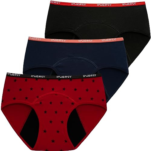 INNERSY Period Pants Teen Cotton Knickers, 14-16 Years, Dark Blue/Black/Red