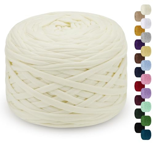 LEREATI Fil pour Crochet 285g 100m Tshirt Yarn Fil Polyester pour Sac au Crochet, Coton à Tricoter pour Sac, Panier, Bricolage, Tapis, Couverture (Beige)