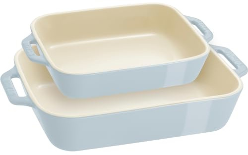 STAUB Ceramic 2-pc Rectangular Baking Dish Set, Macaron Pastel Blue