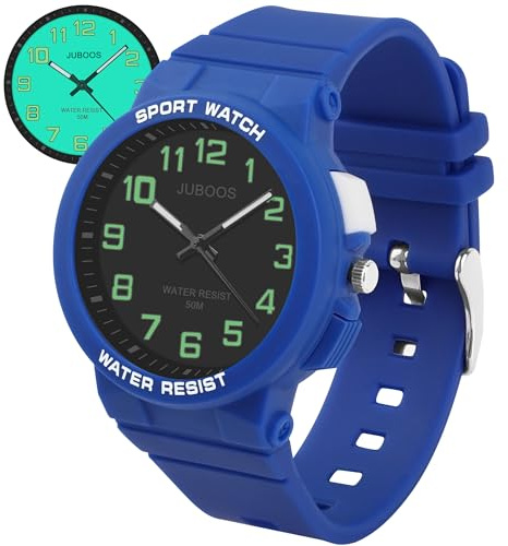 Juboos Reloj Analógico para NiñOs Niñas Aprender La Hora 50M Impermeable Reloj para NiñOs FáCil De Leer 7-15 AñOs Gran Regalo De CumpleañOs (Azul)