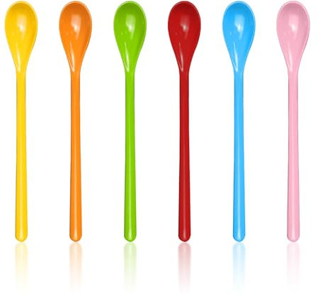 6 cucchiai con manico lungo, cucchiai in plastica colorata, cucchiai lunghi in plastica, cucchiai lunghi in plastica, cucchiai da caffè, cucchiaio per caffè