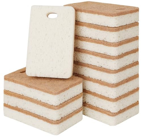 GRBAIN 12PCS Estropajo Ecologico Estropajo Cocina Hecho de Fibra de Coco y Celulosa Estropajo Biodegradable Esponja Cocina para Limpieza Hogar Productos Ecologicos Esponja Limpieza Hogar-B