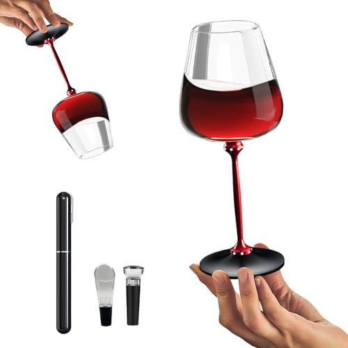 WGL&HJ snurrande vinglas set med 2, 20 oz, 360 roterande rött eller vitt vinglas, inkluderar luftpump vinöppnare, set, för vin, whisky, champagne, cocktails etc.