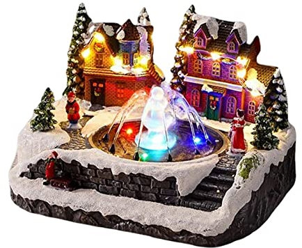 Fontana musicale natalizia con scena invernale per casa del villaggio per scrivania camera da letto