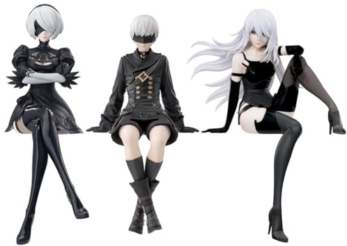 Zhongkaihua Juego de figuras de acción de autómatas 2B, 9S, A2, figuras de anime sentado, juego de 3 piezas, estatua de Yorha 2B, modelo coleccionable, decoración de escritorio