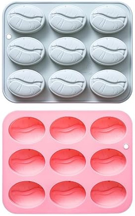 Confezione da 2 stampi in silicone a forma di chicco di caffè, per cioccolato, cubetti di ghiaccio, torte, dessert, caramelle, mousse, pasticcini, sapone fatto a mano, topper per cupcake, gelatina