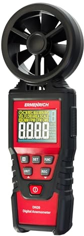 Ermenrich Seek DN20 Anemometro Digitale Portatile Misuratore Velocità Vento Flusso D’Aria Con Display Retroilluminato Colore Memorizzazione Max Min Auto Spegnimento Batteria Portatile HVAC