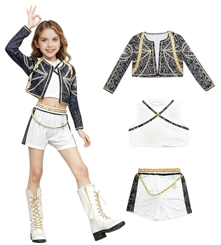 Sifxouped kostym barn, komplett set cosplay uniform för flickor inspirerad av Rumi, Mira, Zoey & Huntrix rollspel outfit för halloween, fest och karneval lämplig för 3 till 16 år (140)