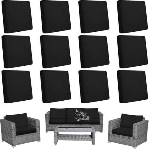 JTKDG 12Pcs Stretch Patio Cushion Covers Waterproof Outdoor Couch Sofa Replacement Slipcovers for Patio Furniture Cushion Covers, Washable Reusable Furniture Protector (Black)