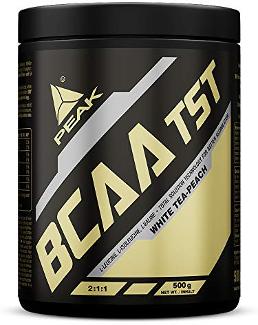 PEAK BCAA - TS-Technology - 500g Geschmack White Tea Peach I 38 Portionen I verzweigtkettige Aminosäuren I 2:1:1 (Leucin : Isoleucin : Valin) I schnelle Resorption I vegan