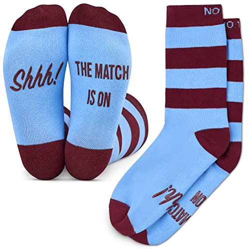 Calcetines para aficionados al fútbol, gran regalo para los fanáticos del fútbol, Shhh! The Match Is On, Claret/azul, Talla única